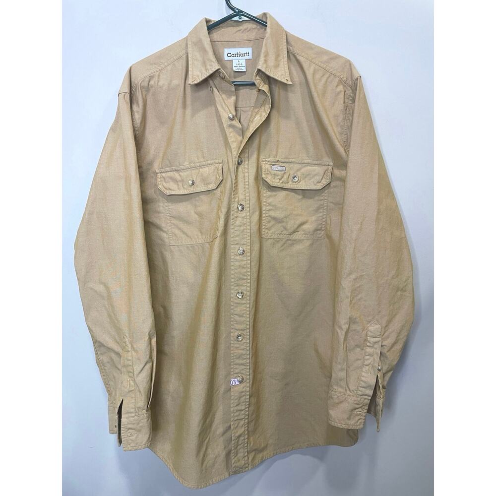Carhartt Long-Sleeve Cotton Work Shirt Tan Durable Men’s Sz Large Tall